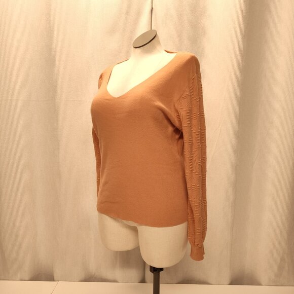 Vila Milano V-Neck Sweater Womens XL Textured Bishop Sleeves Peach Color - Picture 7 of 7